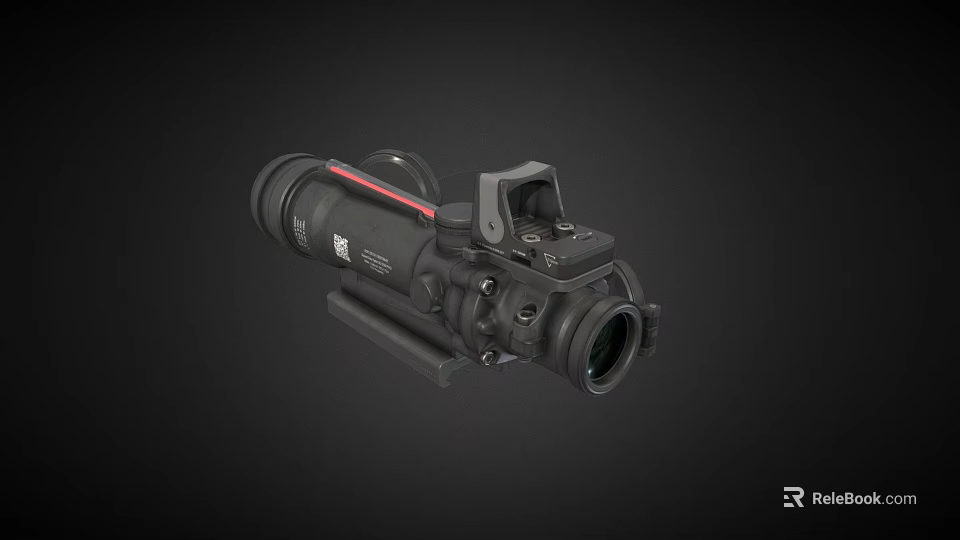 High Precision Black Tactical Weapon Scope With Red Stripe And Mount Bracket Design 3d model 