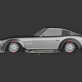 Dark Blue Retro Sports Car With Sleek Body And Black Red Accent Wheels