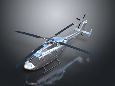 Silver Modern Helicopter Supporting Aerospace Missions With Rotors And Reflection 3d model