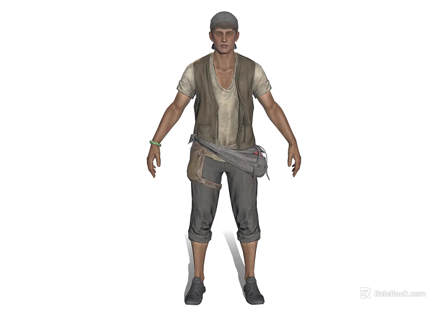 Game Movie Character Wearing Vest T Shirt Cuffed Pants Cap Utility Pouch Bracelet Standing Pose 3d model 
