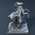 Detailed Horse And Figure Sculpture Carving With Artistic Base And Dynamic Pose