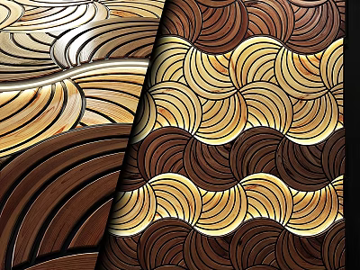 Elegant Wooden Wall Decor With Wavy Patterns And Brown Gold Textures 3d model