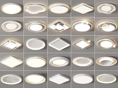 Various Modern Ceiling Lights Featuring Different Round Square and Stylish Designs 3d model