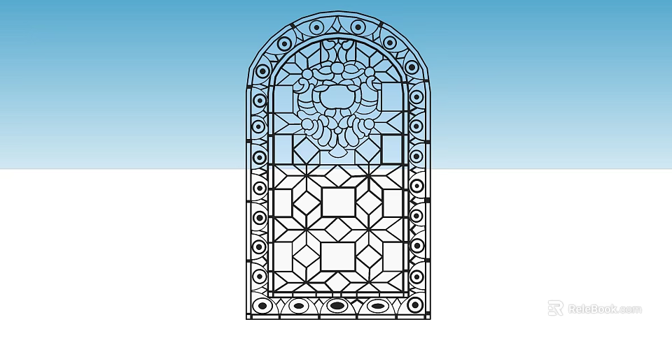 Arched Stained Glass Window With Intricate Geometric Patterns And Decorative Details 3d model 