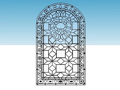 Arched Stained Glass Window With Intricate Geometric Patterns And Decorative Details 3d model
