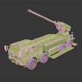 Green Military Vehicle With Cannon Mounted On Heavy Duty Truck Chassis And Multiple Wheels