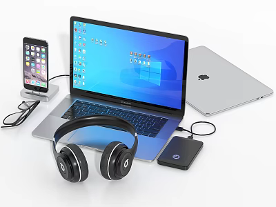 Modern Laptop Apple Laptop Apple Phone Headset Hard Drive 3d model