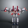 Mechanical Robot Figure With Red White Wings Armored Body And Weapon