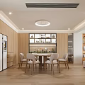 Bright Modern Living Dining Room Interior With Beige Sofa Armchairs Wooden Coffee Tables And Bookshelf