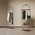 Modern Minimalist Clothes Racks With Metal Frame Wooden Base Hanging Clothes Bags And Shoes