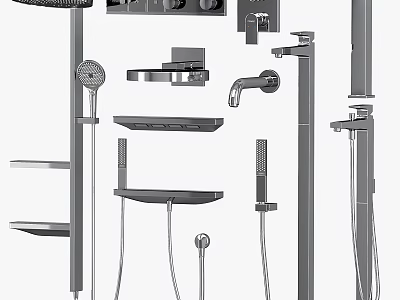 Modern Shower Head Design With Rainfall Top Sprayer Handheld Wand And Storage Shelves 3d model