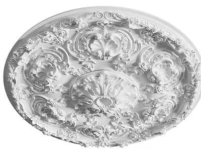 Ornate White Ceiling Carving Decoration Design 3d model