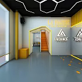 Spacious Fitness Gym Interior With Yellow Accents Large Windows And Floor Markers