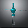 Blue Mechanical Robot With Extended Arms Red Top And Silver Hands