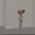 Minimalist Decorative Ornament Set With Wooden Bowl And Stone Pedestal For Home Interior
