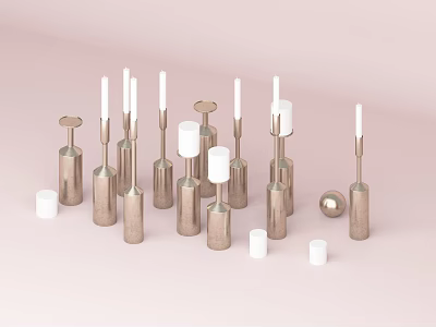Decorative Metallic Candle Holders With White Candles For Home Decoration 3d model