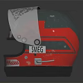 Racing Helmet With Marlboro Labatt N12 Brand Logos Stylish Red And White Design