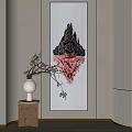 Abstract Art Painting With White Vase And Dried Flowers On Wooden Stand In Modern Interior