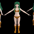 Anime Girl Character With Green Hair Cat Ears Tiger Pattern Bikini Boots Three Angle Views