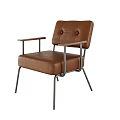 Brown Leather Single Sofa With Button Tufted Back Metal Legs And Armrests 3d model