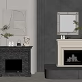 Stylish Fireplaces In Black Marble And White With Flames Plants And Mirrors