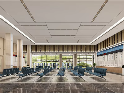 Hospital Outpatient Clinic Spacious Bright Waiting Area With Comfortable Seats And Modern Design 3d model