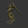 Mythical Game and Movie Character With Golden Ornate Armor Wings Tail and Colorful Details