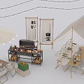 Garden Outdoor Decor Setup Featuring Tent Foldable Tables Chairs Grill String Lights And Japanese Scrolls