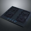 Black Glass Gas Cooktop With Four Burners And Control Knobs 3d model