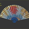 Decorative Fan Pendant with Red Sun Blue Waves and Yellow Surface Design