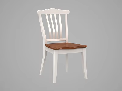 Stylish White Dining Chair with Brown Leather Seat and Slatted Backrest for Modern Home Decor 3d model