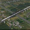 Aerial Planning of Viaduct Crossing Farmland Residential Houses Roads and Water Bodies