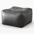 Black Leather Square Ottoman Modern Design With Soft Surface And Stitching Detail 3d model