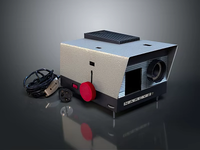 Desktoport Electronic Device With Red Knob Black Vents Lens Power Cable And Plug 3d model