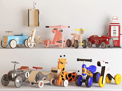 Colorful Electric Toys Tricycles Cars and Animal Shaped Designs for Kids Playtime Fun 3d model
