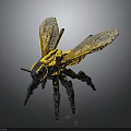 Futuristic Mechanical Bee Robot Insect With Yellow Black Body And Transparent Wings