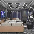 Modern KTV Interior Design With Comfortable Sofas TV Screens And Circular Lighting 3d model