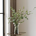 Elegant Fresh Eucalyptus Branches in Transparent Glass Vase Near Sunlit Window with Curtain