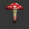 Red Mushroom With White Spots And Smaller Mushroom Growth And Root Structures