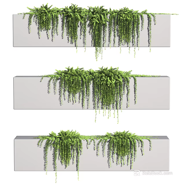 Lush Green Trailing Vines In Gray Long Planters For Decorative Wall 3d model 