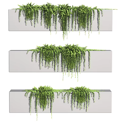 Lush Green Trailing Vines In Gray Long Planters For Decorative Wall 3d model
