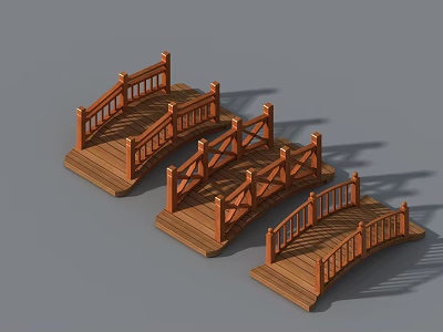 Three Wooden Arched Bridges With Traditional Railings Decorative Garden Landscape Models 3d model