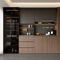 Modern Kitchen Sideboard With Dark Wood Glass Door Storage And Coffee Machine