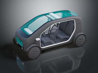 Modern Compact Car With Transparent Glass Roof And Two Seats Interior Design 3d model