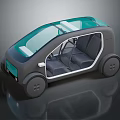 Modern Compact Car With Transparent Glass Roof And Two Seats Interior Design