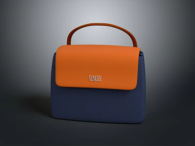 Elegant Modern Stylish Leather Handbag Featuring Orange Blue Accents And Top Handle 3d model