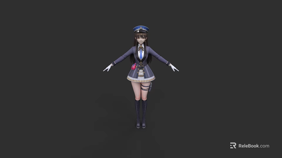 Game Movie Character In Academy Style Uniform With Pleated Skirt And Knee High Socks 3d model 