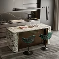Elegant Modern Kitchen Interior With Stylish Island Counter And Green Bar Stools