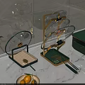 Green And Gold Bathroom Cabinet Rack With Multi Layer Metal Storage Organizer Design