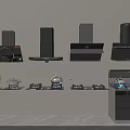 Modern Kitchen Appliances Featuring Range Hoods And Cooktops On 3d model